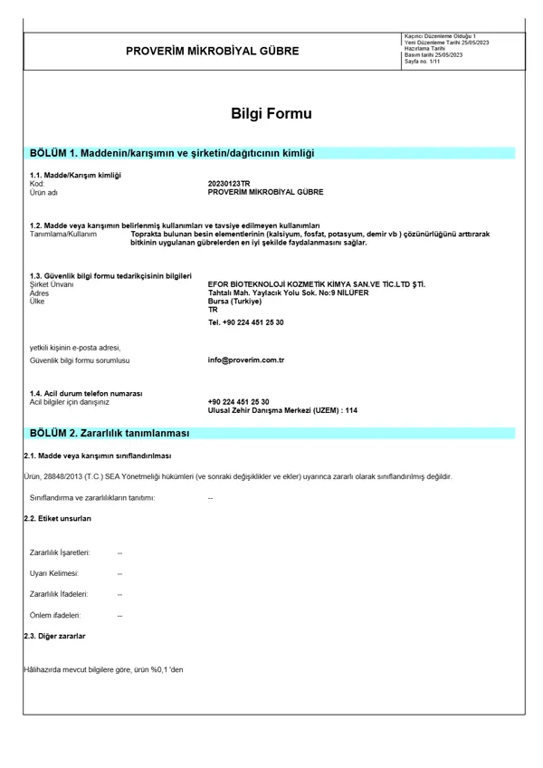 Proverim güvenlik bilgi formu kapağı
