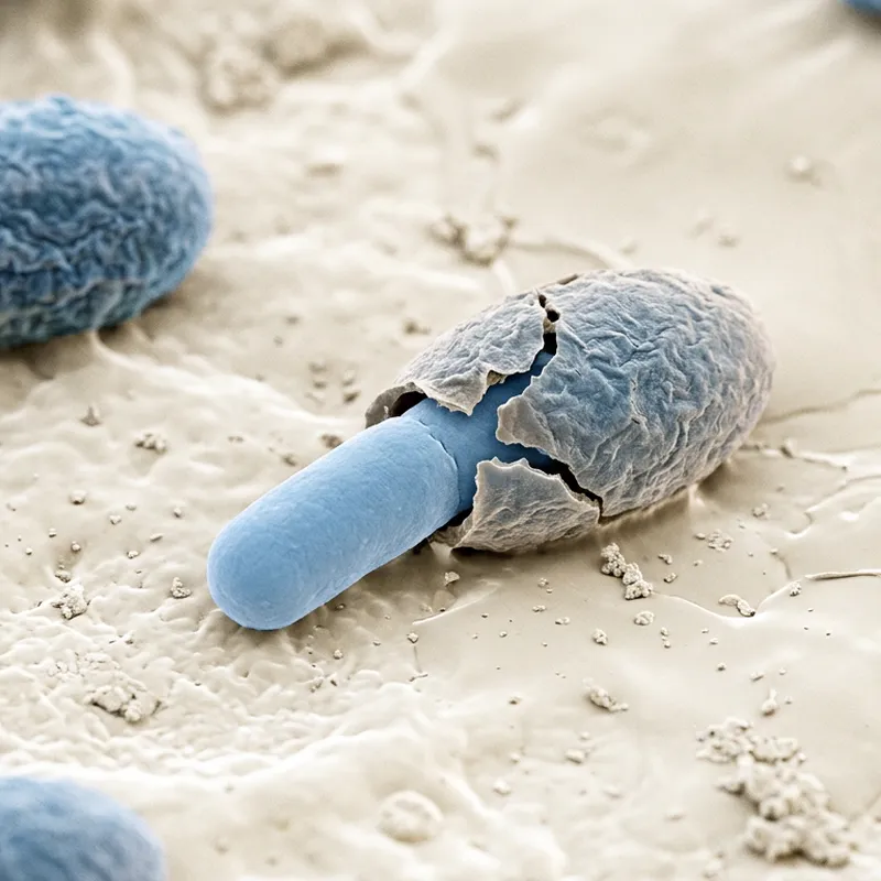 Kabuğunu açıp çimlenen Bacillus sporu
